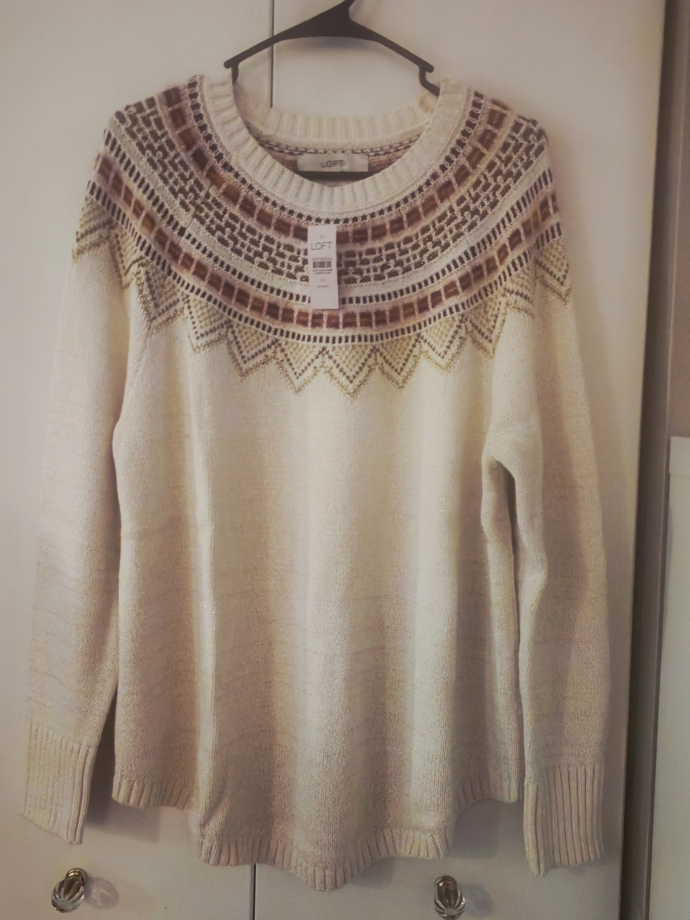 LOFT Cream Fair Isle Yoke Sweater